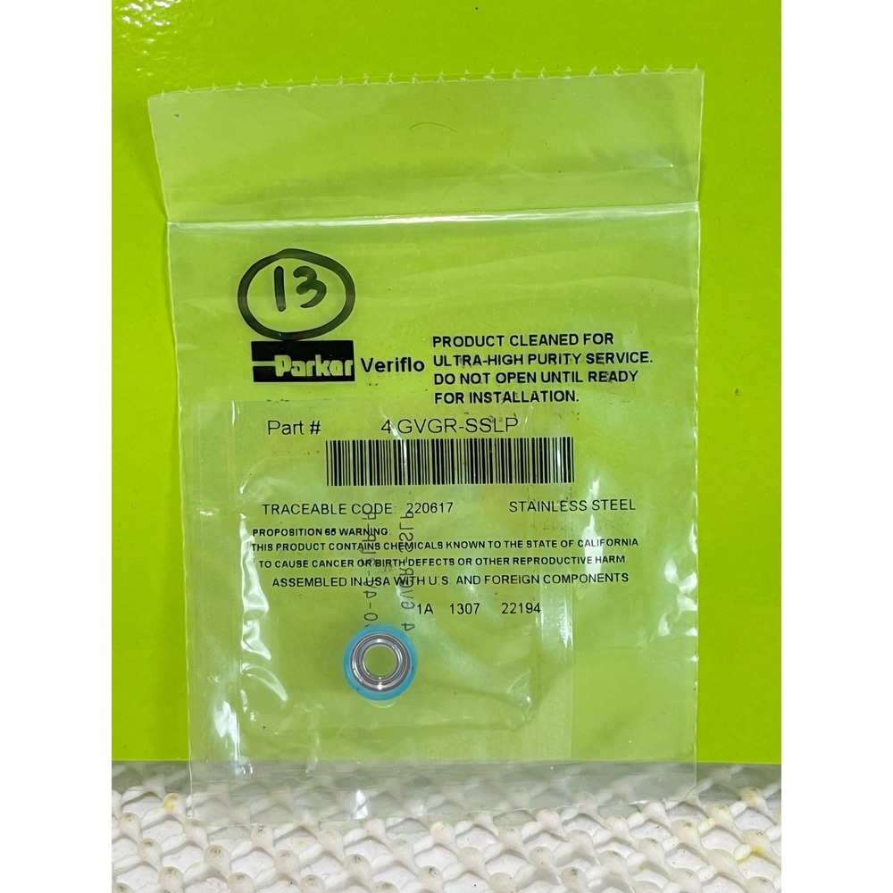 Parker Veriflo4 GVGR-SSLP Stainless Steel Gasket PCTFE Retainer UltraHigh Purity